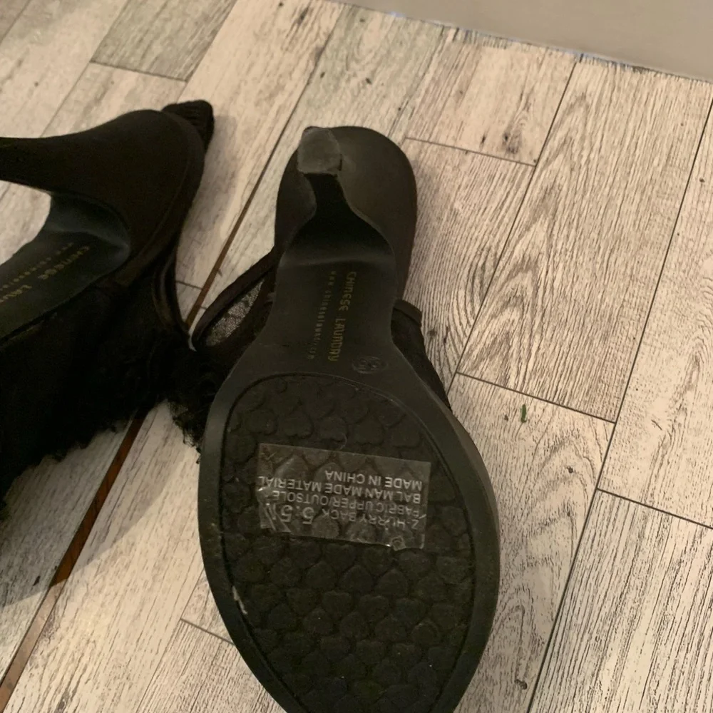 Chinese Laundry Black Lace and Ruffle Slingback Stilettos. - Picture 7 of 7
